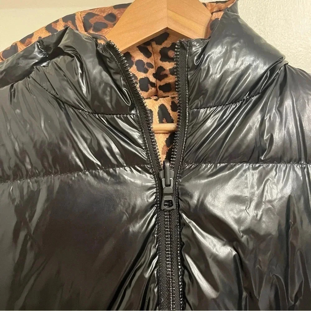 Alice + Olivia Durham black leopard print reversible puffer jacket size small - Picture 6 of 14